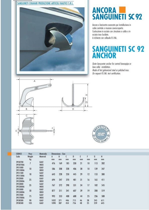 Aγκυρα SANGUINETI SC92 Γαλβανιζέ 50Kg